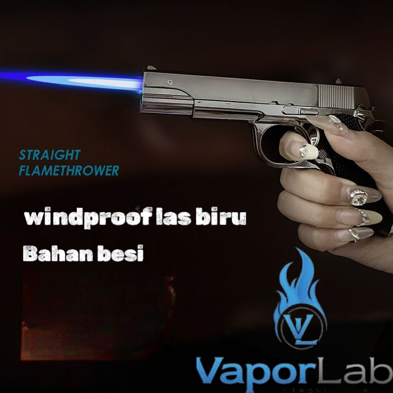 korek api gas bara las model pistol 1911 besi mini gun jet flame refillable gas lighter bisa dikokang windproof