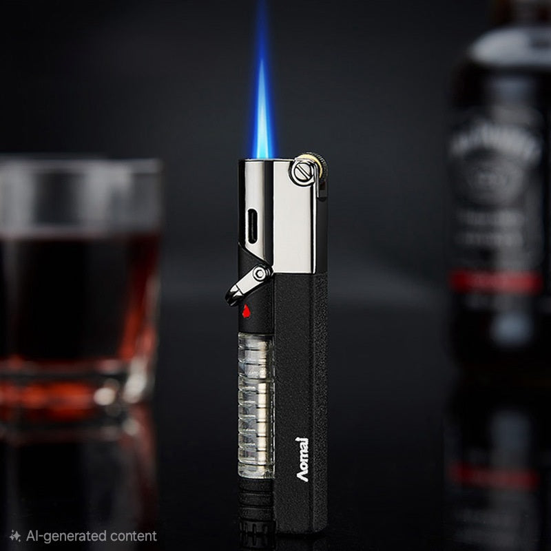 korek api roda gas aomai bara las jet torch refillable gas lighter bisa di lock ada kaca indikator transparant