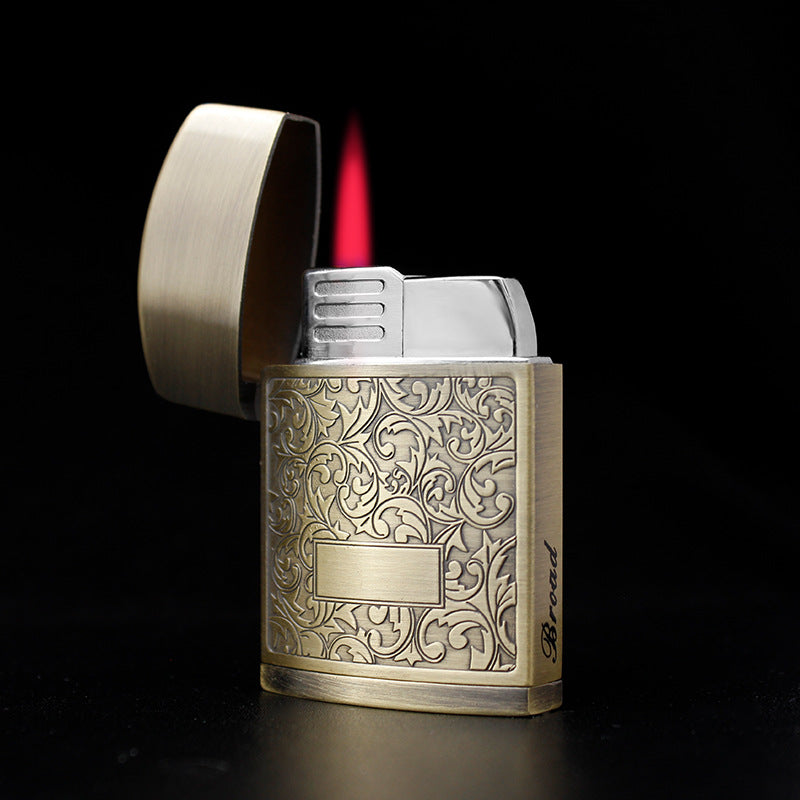mancis korek api bara isi ulang gas BROAD batik jet torch refillable gas metal lighter classic design