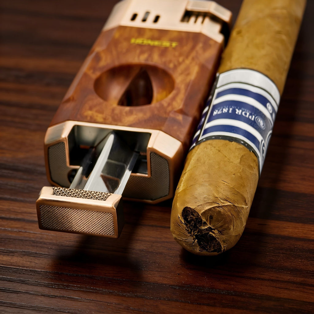 korek api bara dual las HONEST original dengan pemotong cutter untuk cerutu cigar double jet torch gas lighter ada indikator kaca transparant