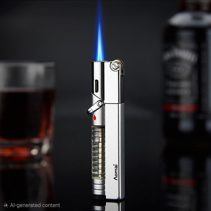 korek api roda gas aomai bara las jet torch refillable gas lighter bisa di lock ada kaca indikator transparant