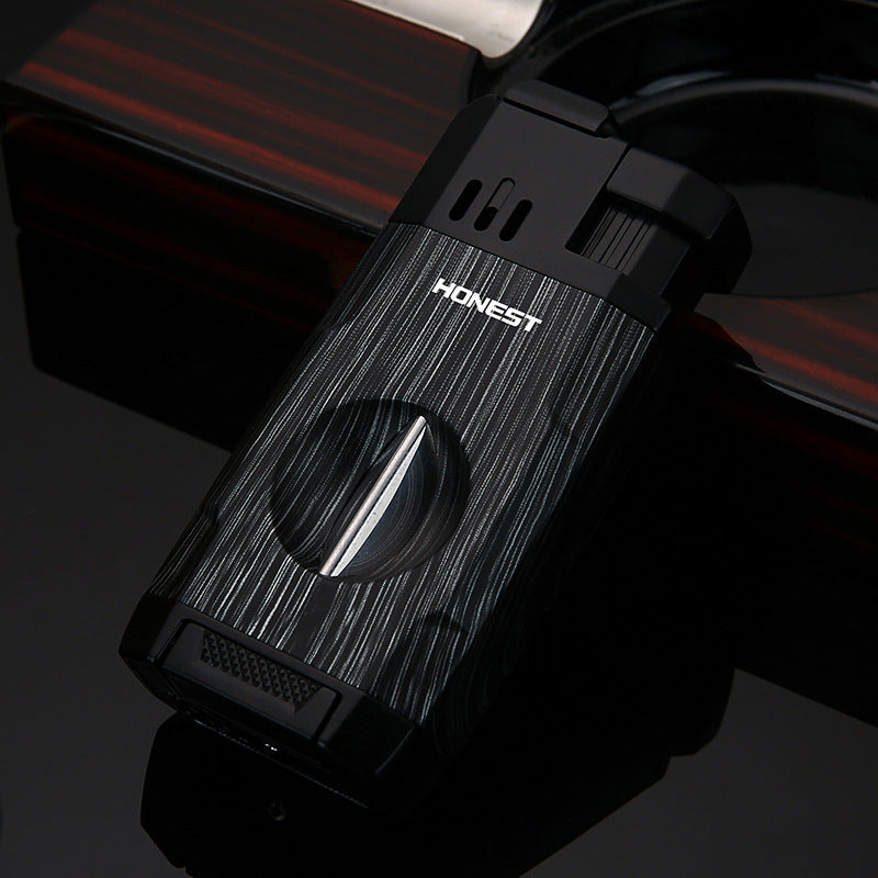 korek api bara dual las HONEST original dengan pemotong cutter untuk cerutu cigar double jet torch gas lighter ada indikator kaca transparant