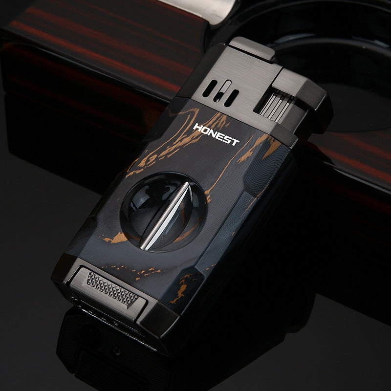 korek api bara dual las HONEST original dengan pemotong cutter untuk cerutu cigar double jet torch gas lighter ada indikator kaca transparant