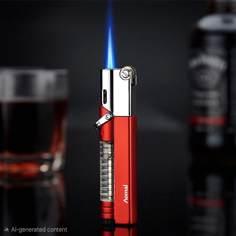 korek api roda gas aomai bara las jet torch refillable gas lighter bisa di lock ada kaca indikator transparant