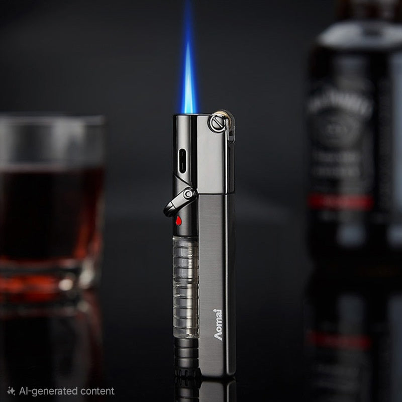 korek api roda gas aomai bara las jet torch refillable gas lighter bisa di lock ada kaca indikator transparant