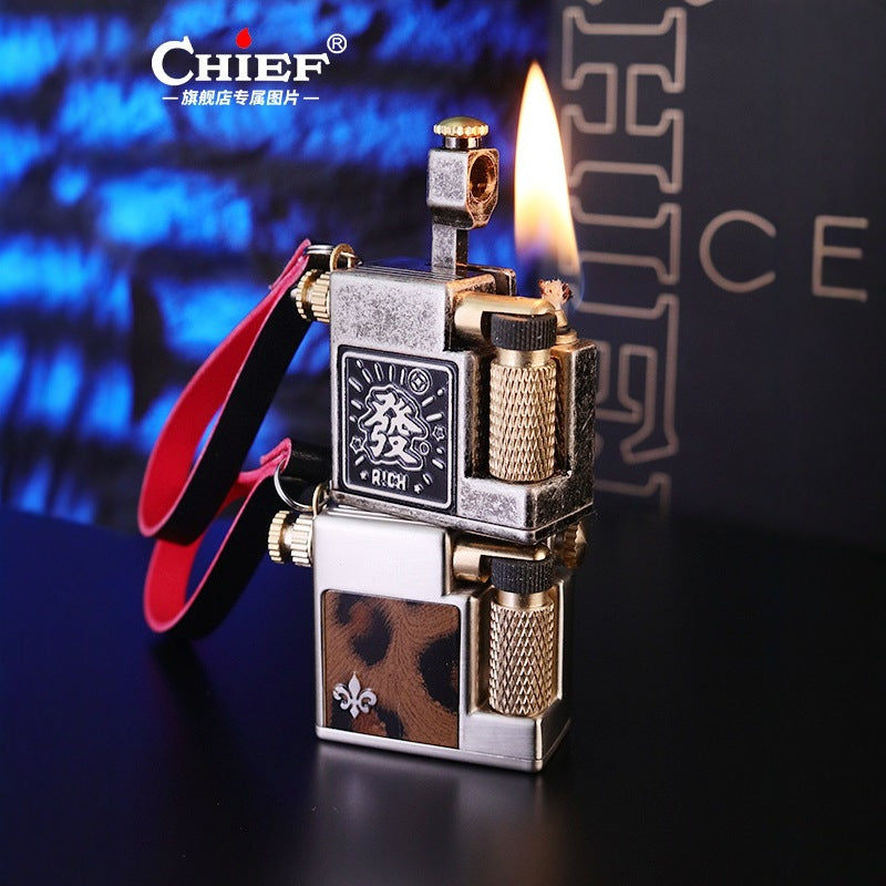 korek api classic pakai sumbu refill minyak vintage mini key chain oil lighter CHIEF 715 with gift box dan gantungan kunci