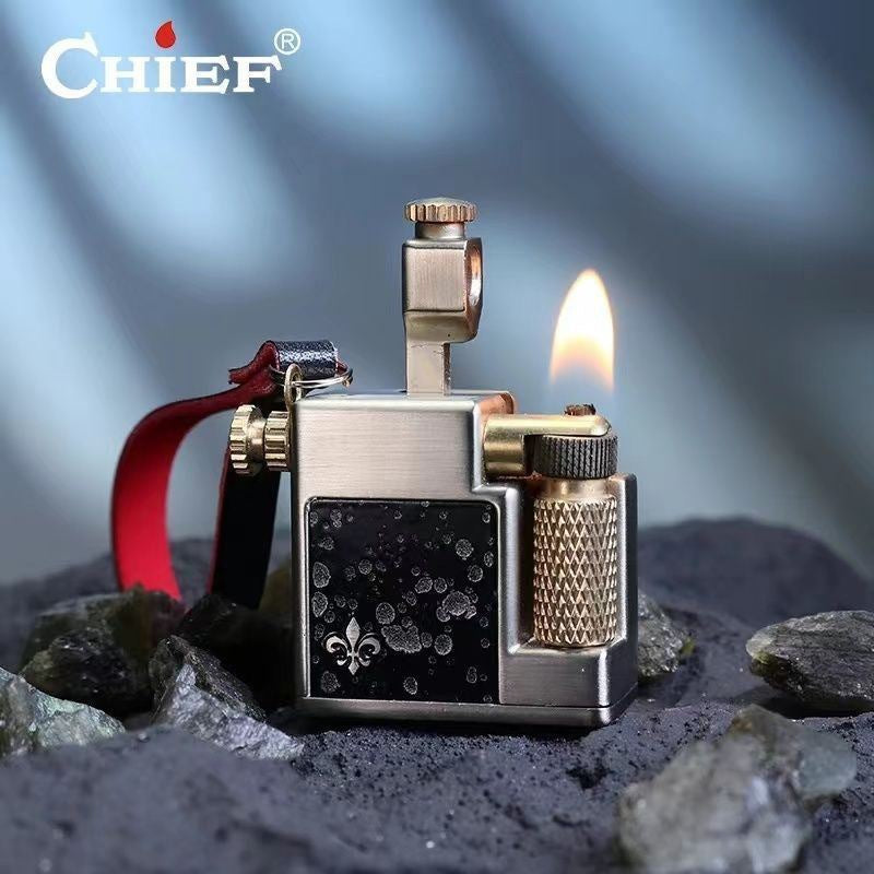korek api classic pakai sumbu refill minyak vintage mini key chain oil lighter CHIEF 715 with gift box dan gantungan kunci