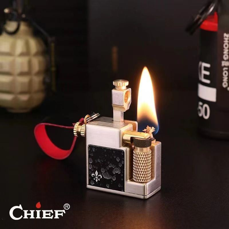 korek api classic pakai sumbu refill minyak vintage mini key chain oil lighter CHIEF 715 with gift box dan gantungan kunci