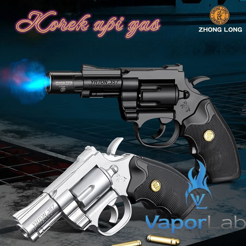 korek api gas model replika pistol revolver pyhton piton metal mini gun shaped refillable gas lighter zhonglong dengan multi laras dan muffler