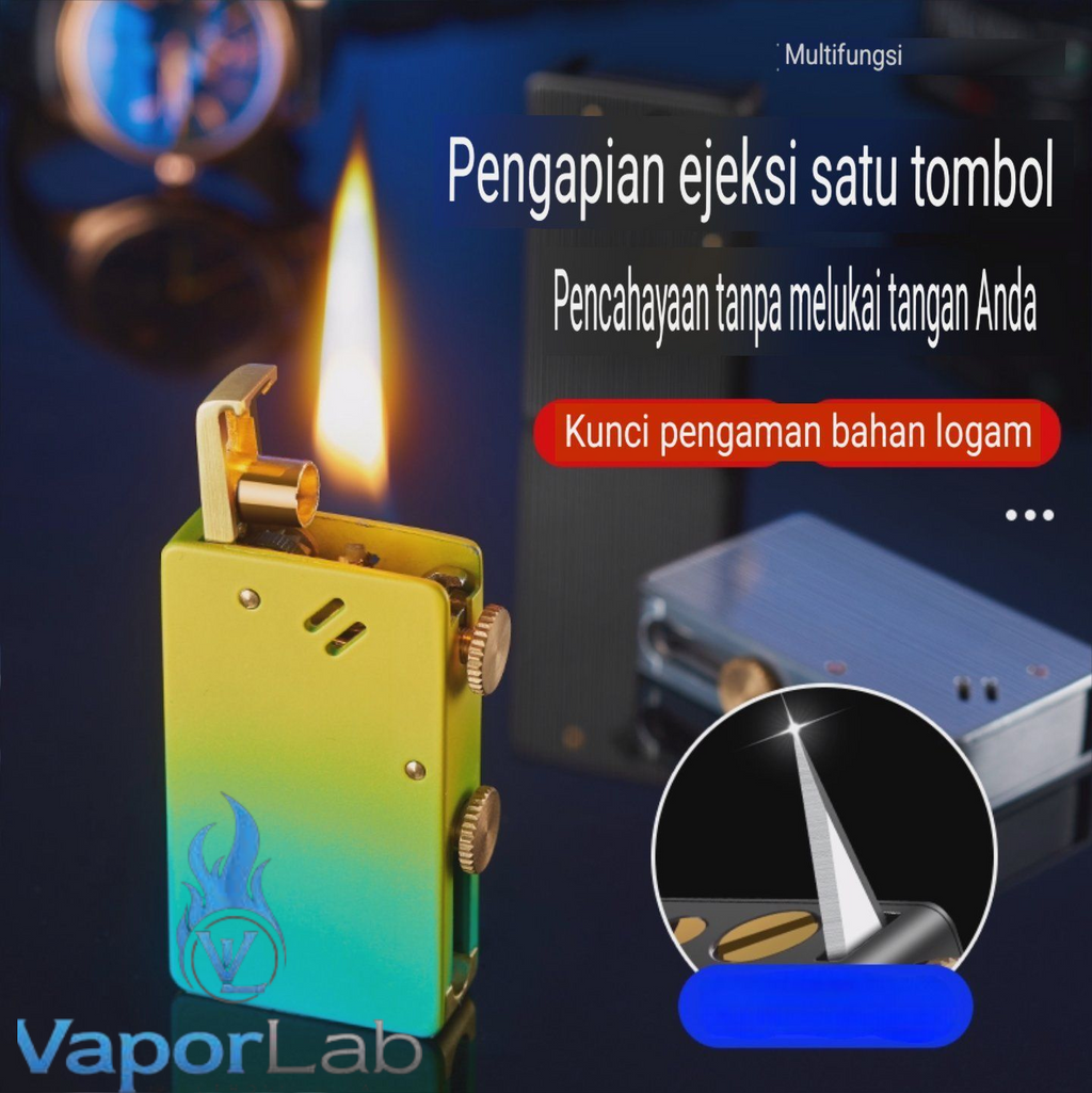 korek api klasik vintage sumbu minyak dengan tombol auto eject kerosene oil lighter dengan pisau mini cutter kemasan giftbox duesouth