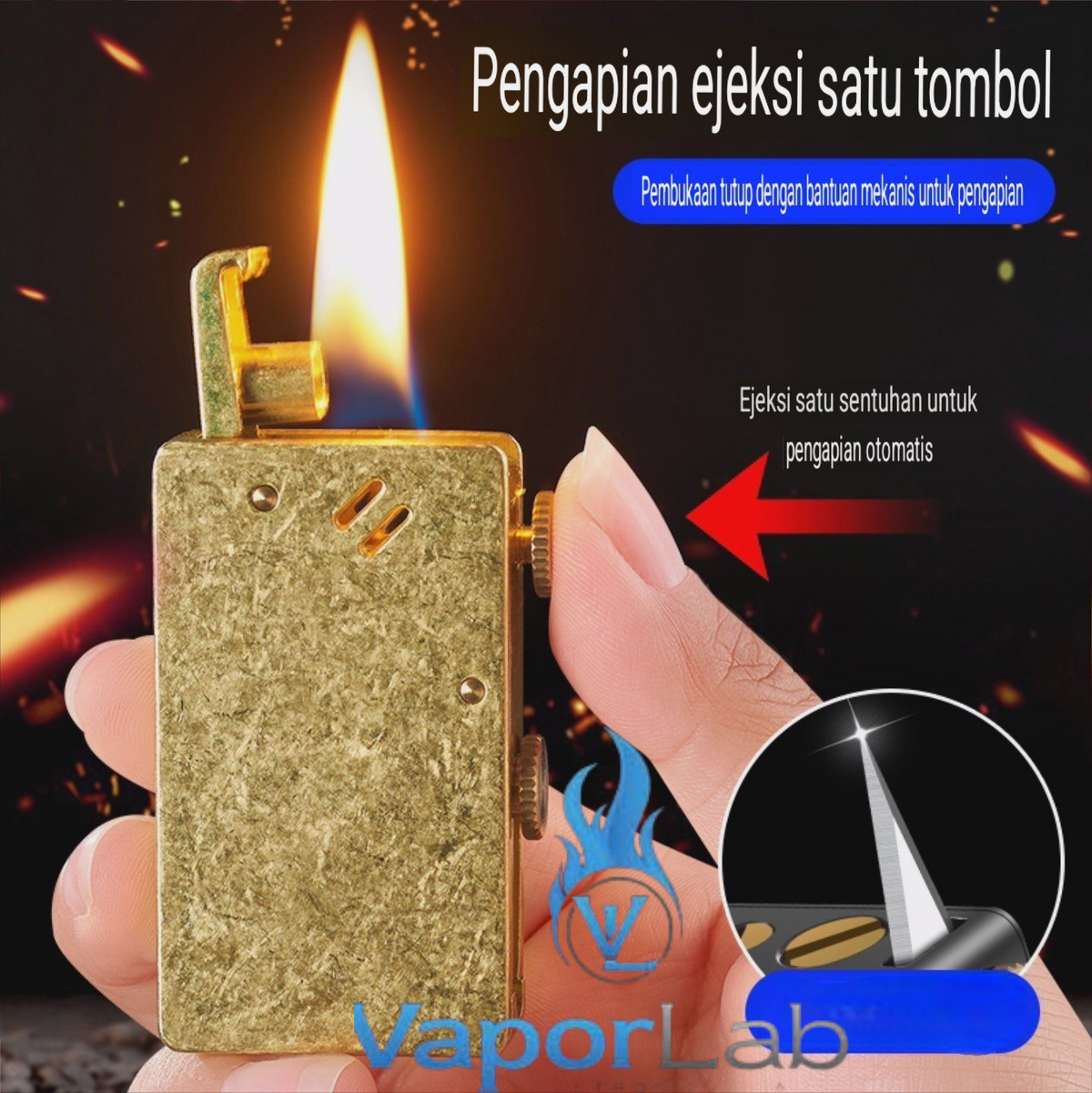 korek api klasik vintage sumbu minyak dengan tombol auto eject kerosene oil lighter dengan pisau mini cutter kemasan giftbox duesouth
