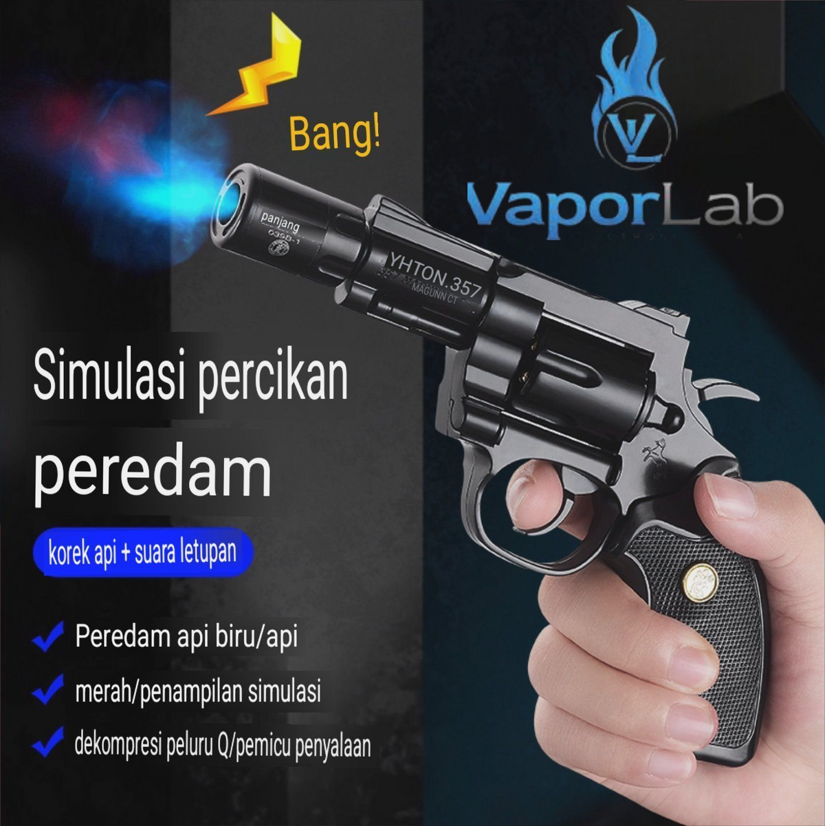 korek api gas model replika pistol revolver pyhton piton metal mini gun shaped refillable gas lighter zhonglong dengan multi laras dan muffler