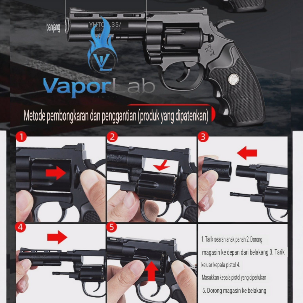 korek api gas model replika pistol revolver pyhton piton metal mini gun shaped refillable gas lighter zhonglong dengan multi laras dan muffler