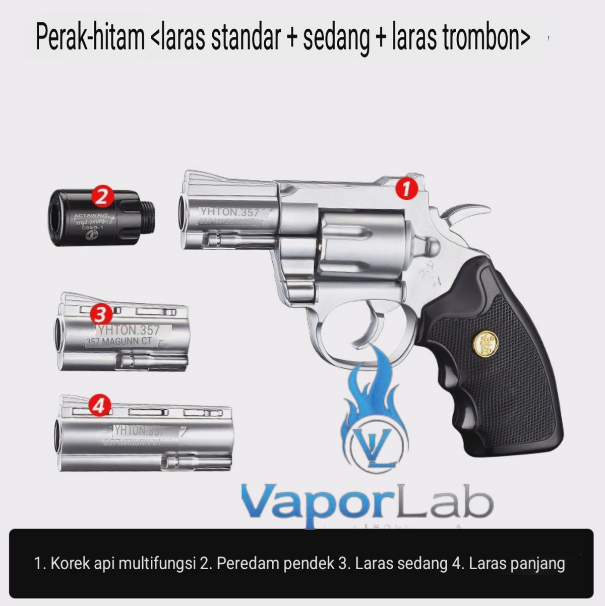 korek api gas model replika pistol revolver pyhton piton metal mini gun shaped refillable gas lighter zhonglong dengan multi laras dan muffler