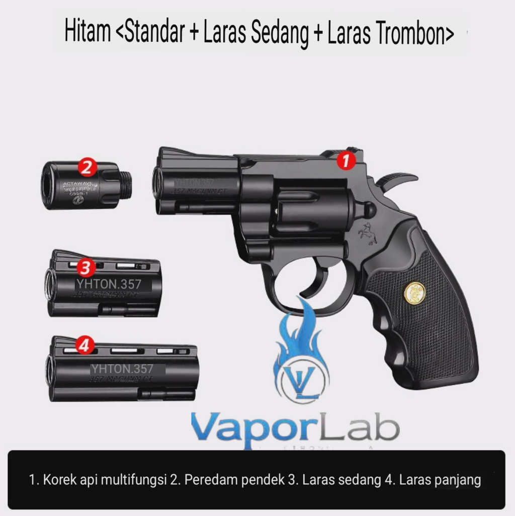korek api gas model replika pistol revolver pyhton piton metal mini gun shaped refillable gas lighter zhonglong dengan multi laras dan muffler