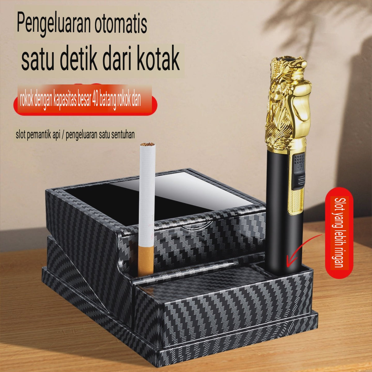kotak pajangan meja tempat simpan rokok cigarette box display dengan tombol ejektor otomatis large capacity unik