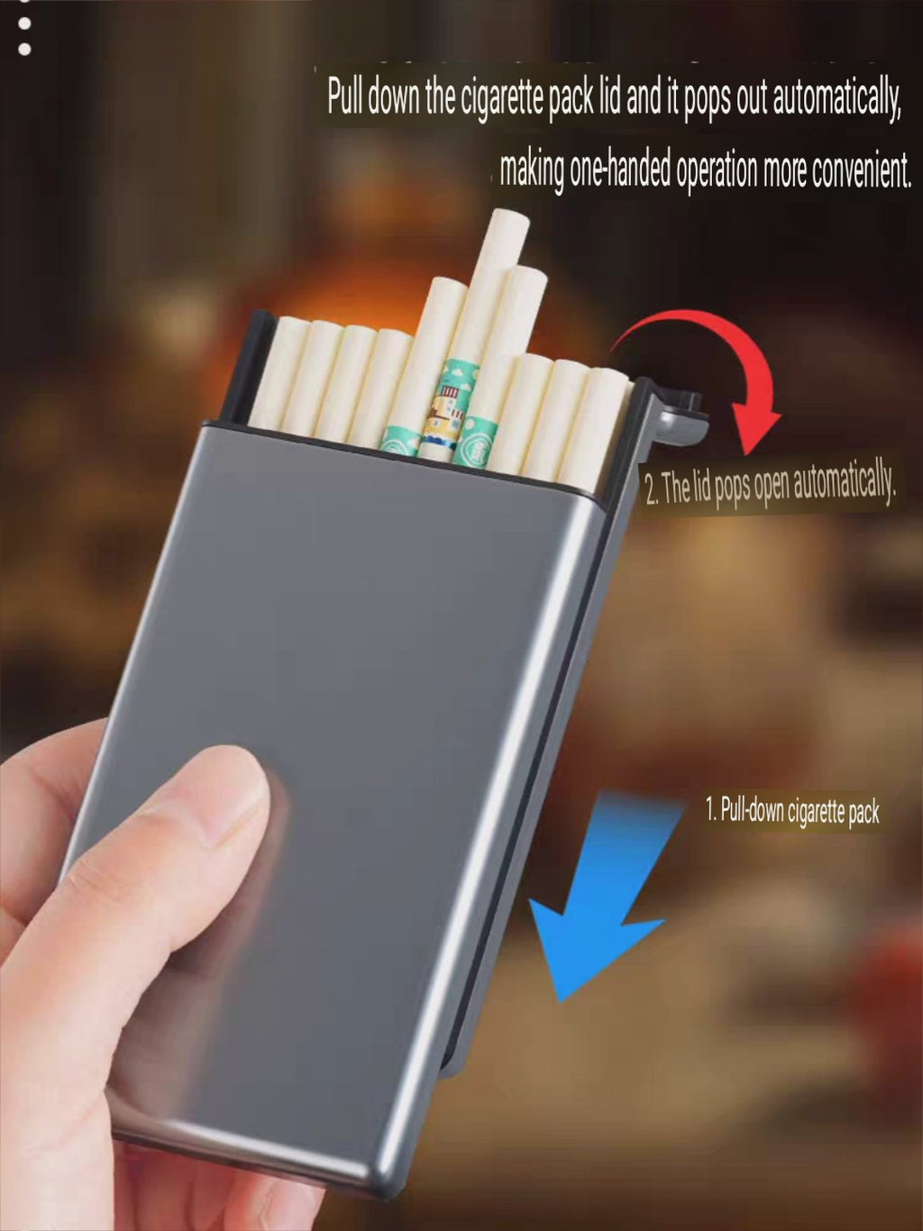 kotak tempat simpan penyimpanan rokok slim design universal all size cigarette auto slide open metal case aluminium besi tebal