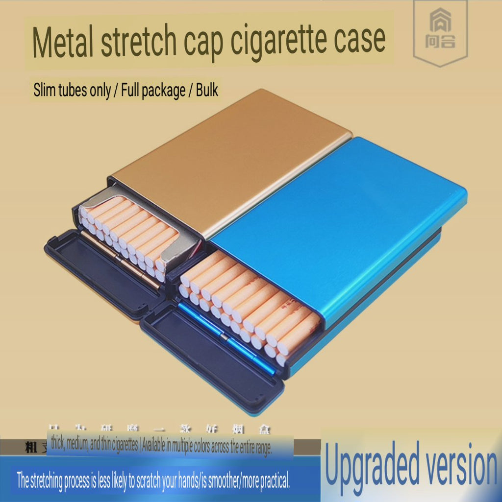 kotak tempat simpan penyimpanan rokok slim design universal all size cigarette auto slide open metal case aluminium besi tebal