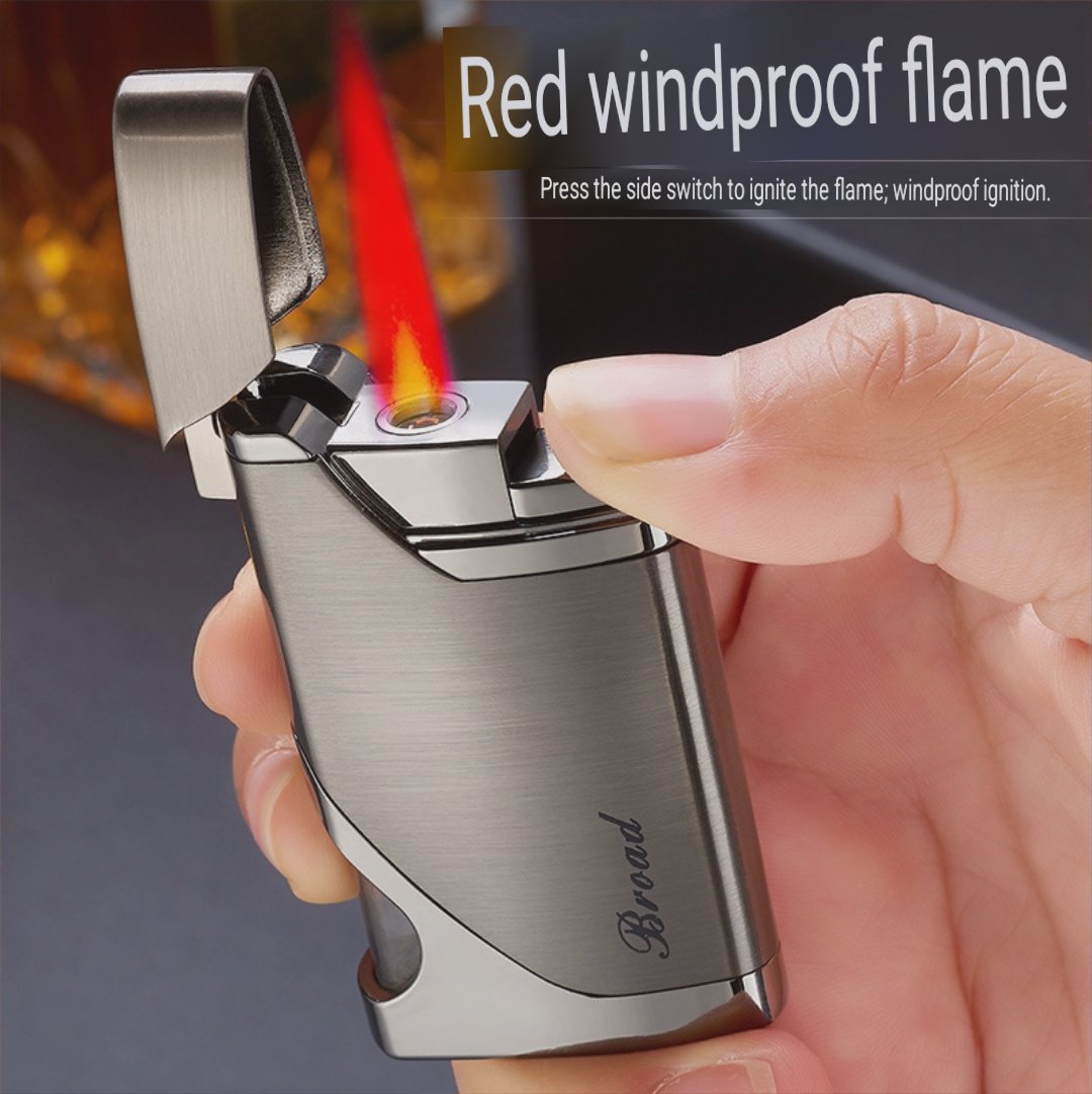 mancis korek api bara merah BROAD ada indikator transparant gas refillable red jet torch lighter windproof