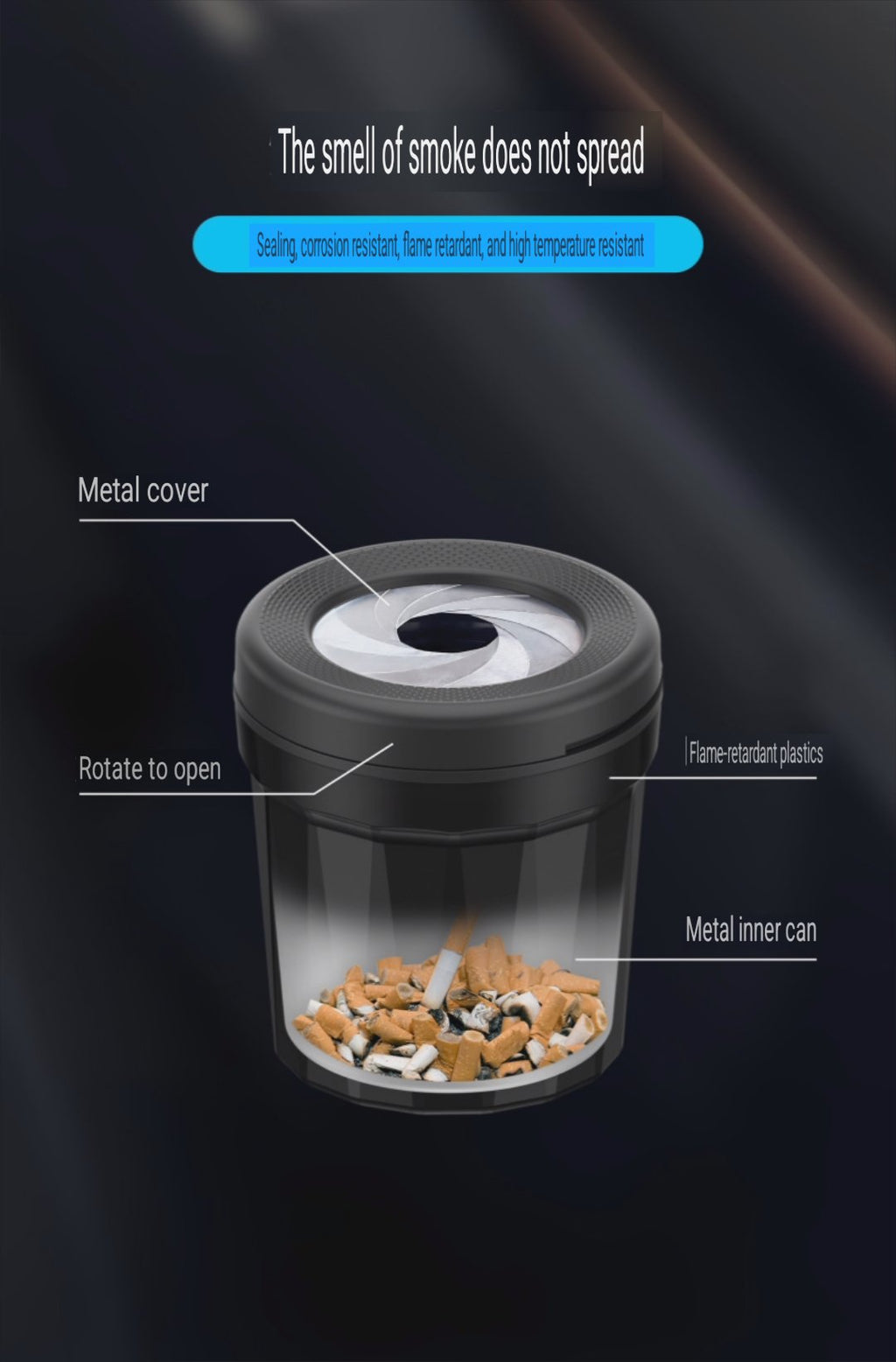 asbak mobil portable sistem tutup putar rotating inner metal car ashtray anti berantakan dengan penutup putar besi
