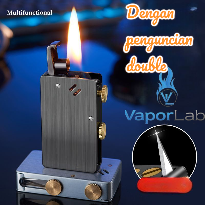 korek api klasik vintage sumbu minyak dengan tombol auto eject kerosene oil lighter dengan pisau mini cutter kemasan giftbox duesouth