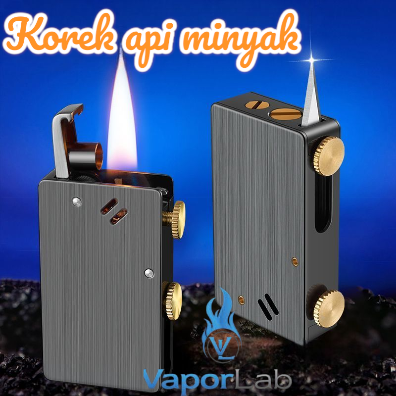 korek api klasik vintage sumbu minyak dengan tombol auto eject kerosene oil lighter dengan pisau mini cutter kemasan giftbox duesouth