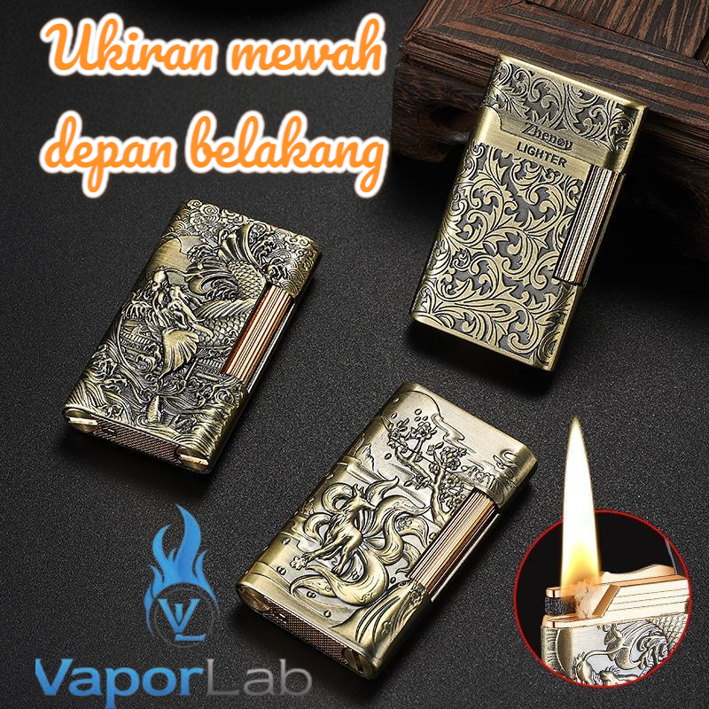 korek api roda sumbu minyak body ukiran full gesek samping vintage classic kerosene bronze oil lighter