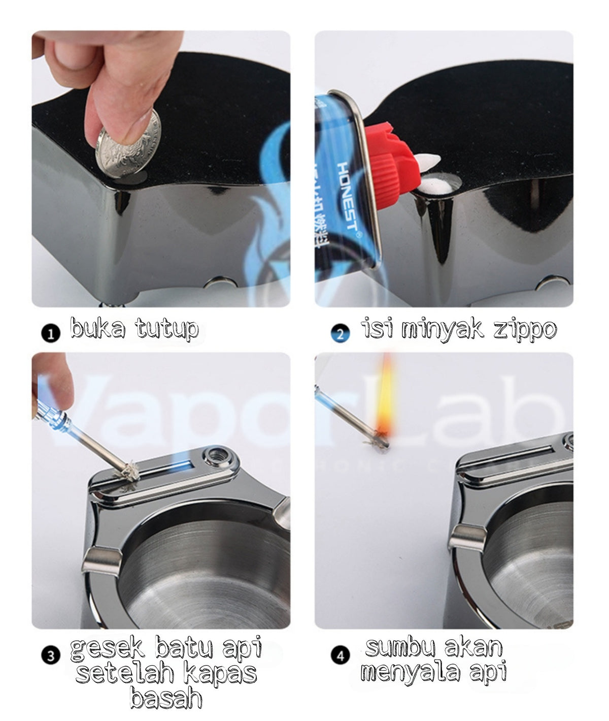asbak plus korek api gesek isi minyak HONEST besi metal ashtray with oil lighter