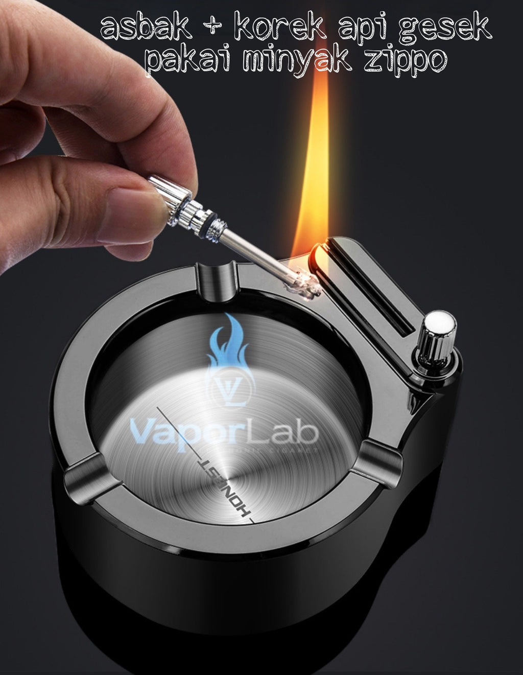 asbak plus korek api gesek isi minyak HONEST besi metal ashtray with oil lighter
