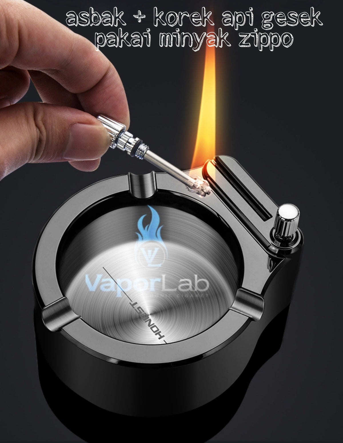 asbak plus korek api gesek isi minyak HONEST besi metal ashtray with oil lighter