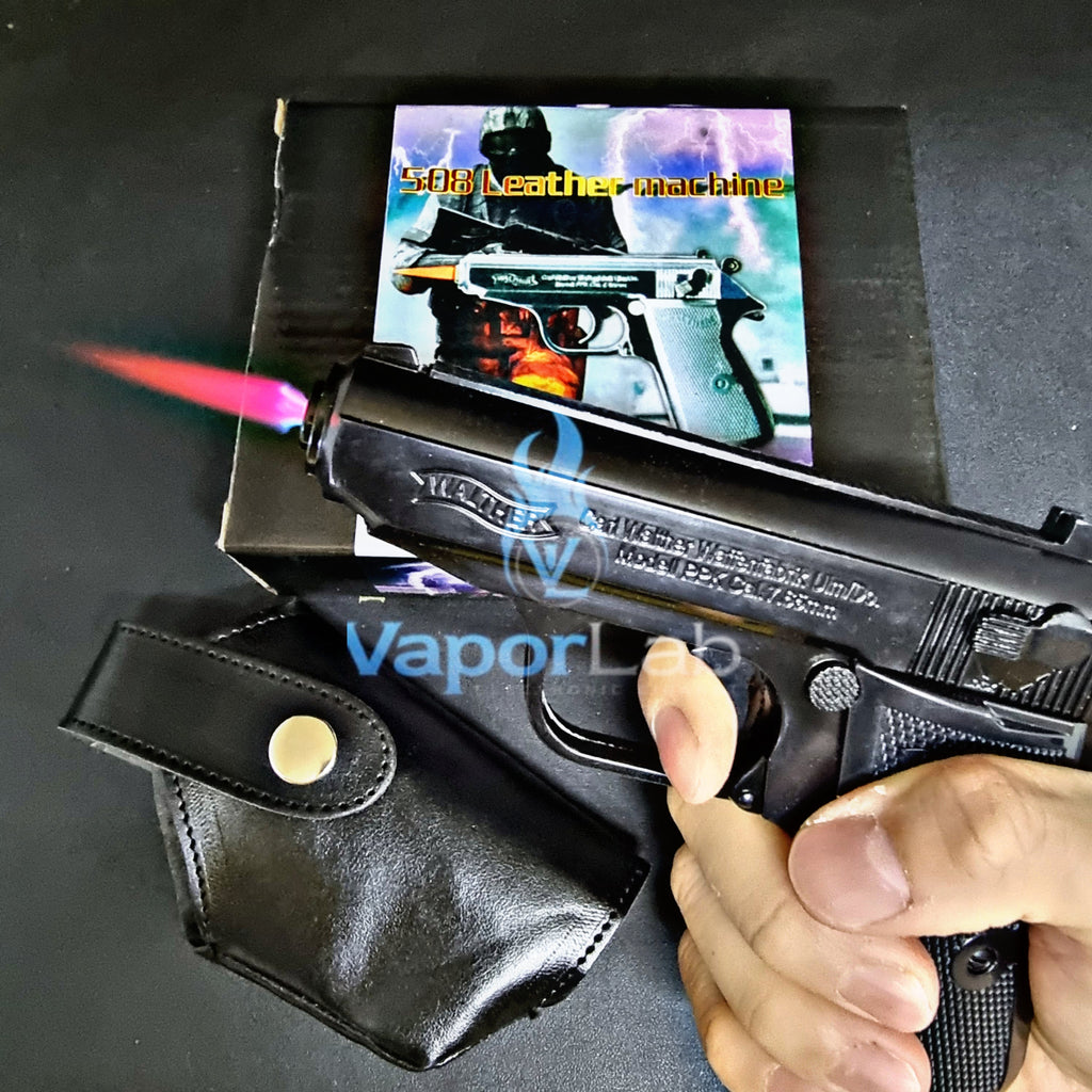 korek api gas isi ulang bara merah model pistol walther ppk besi refillable gas metal gun lighter collection display pajangan