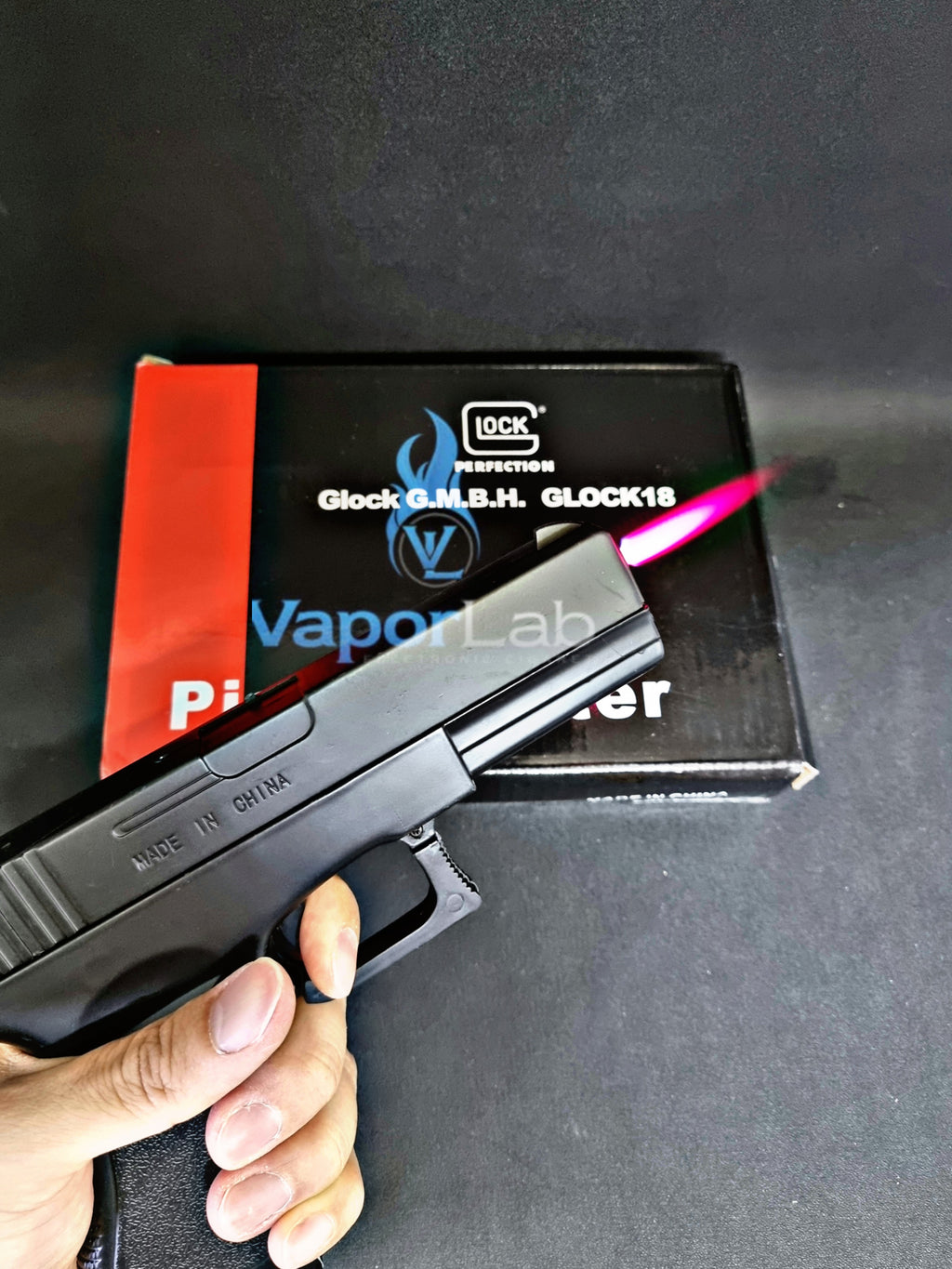 korek api gas bisa diisi ulang api bara merah model pistol glok 18 gun jet torch refillable gas lighter display collections