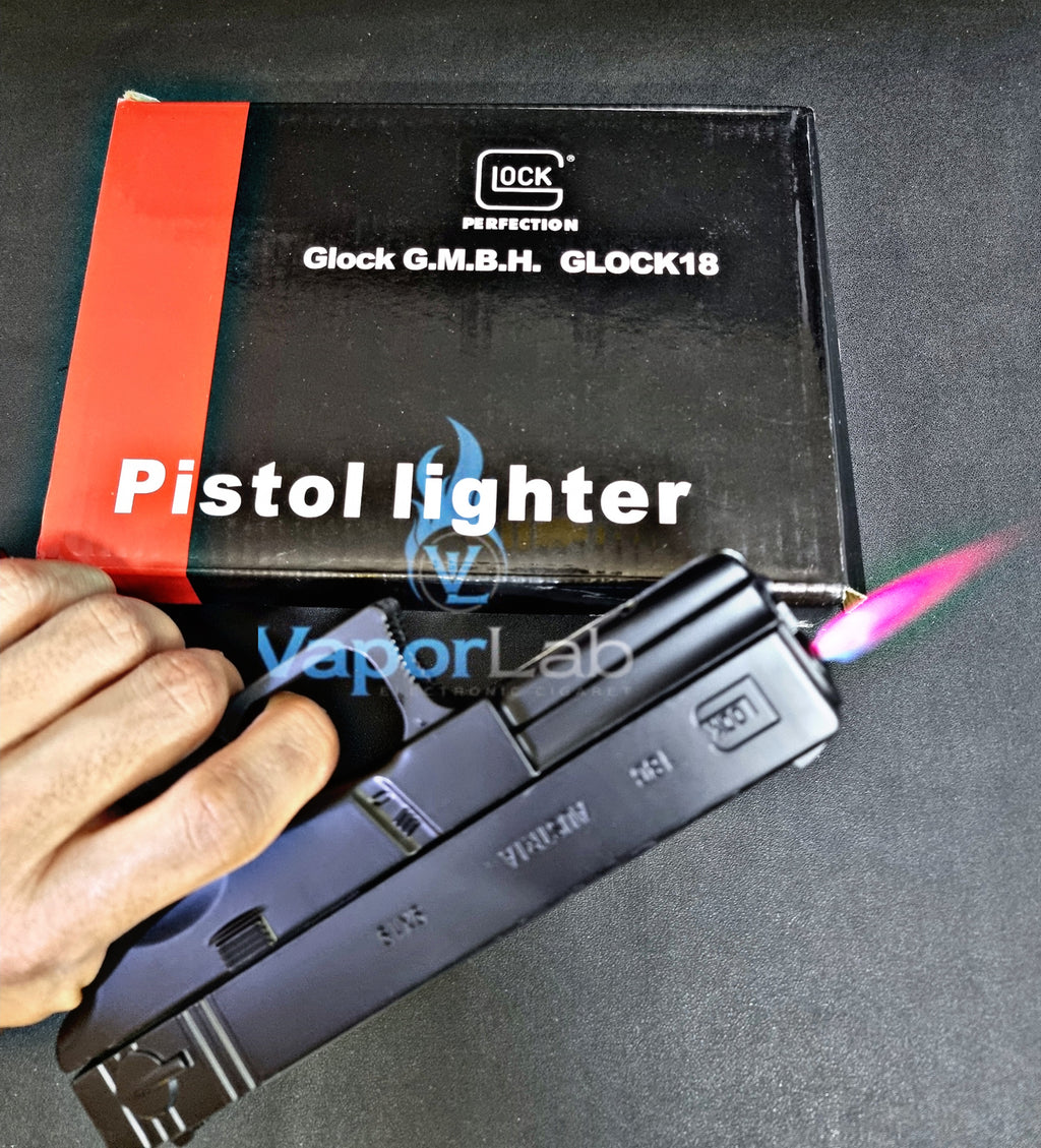 korek api gas bisa diisi ulang api bara merah model pistol glok 18 gun jet torch refillable gas lighter display collections
