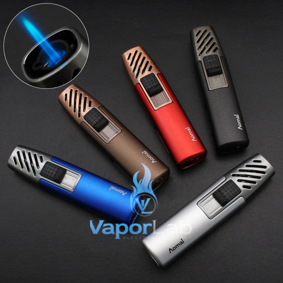 mancis korek api bara las biru merk AOMAI jet torch refillable gas lighter dengan kaca indikator