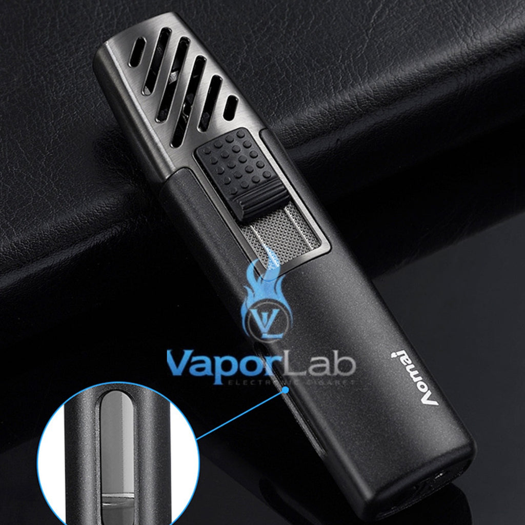 mancis korek api bara las biru merk AOMAI jet torch refillable gas lighter dengan kaca indikator