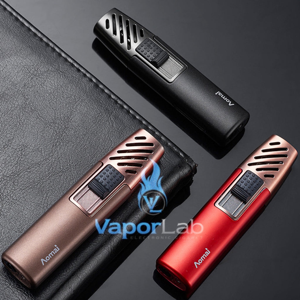 mancis korek api bara las biru merk AOMAI jet torch refillable gas lighter dengan kaca indikator
