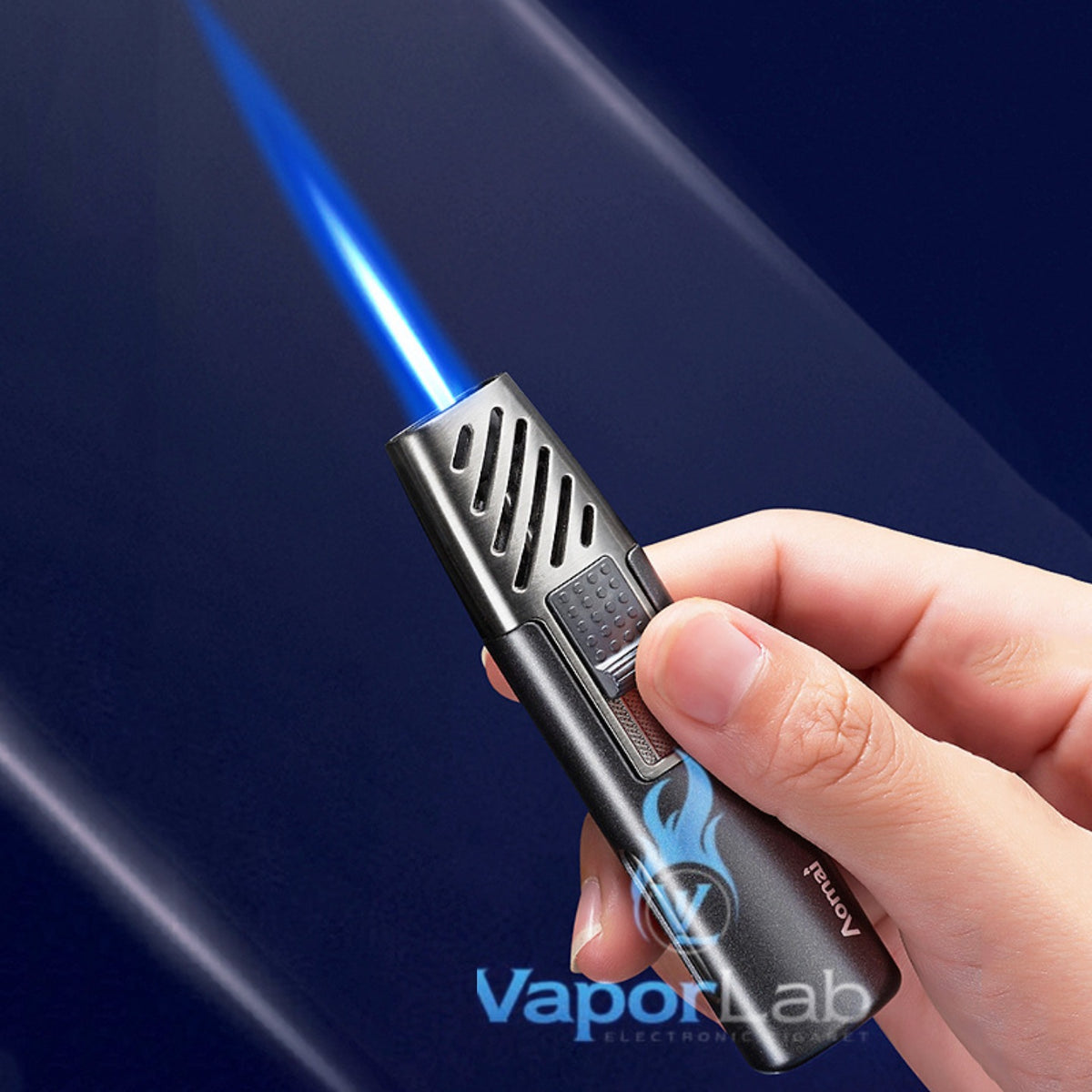mancis korek api bara las biru merk AOMAI jet torch refillable gas lighter dengan kaca indikator