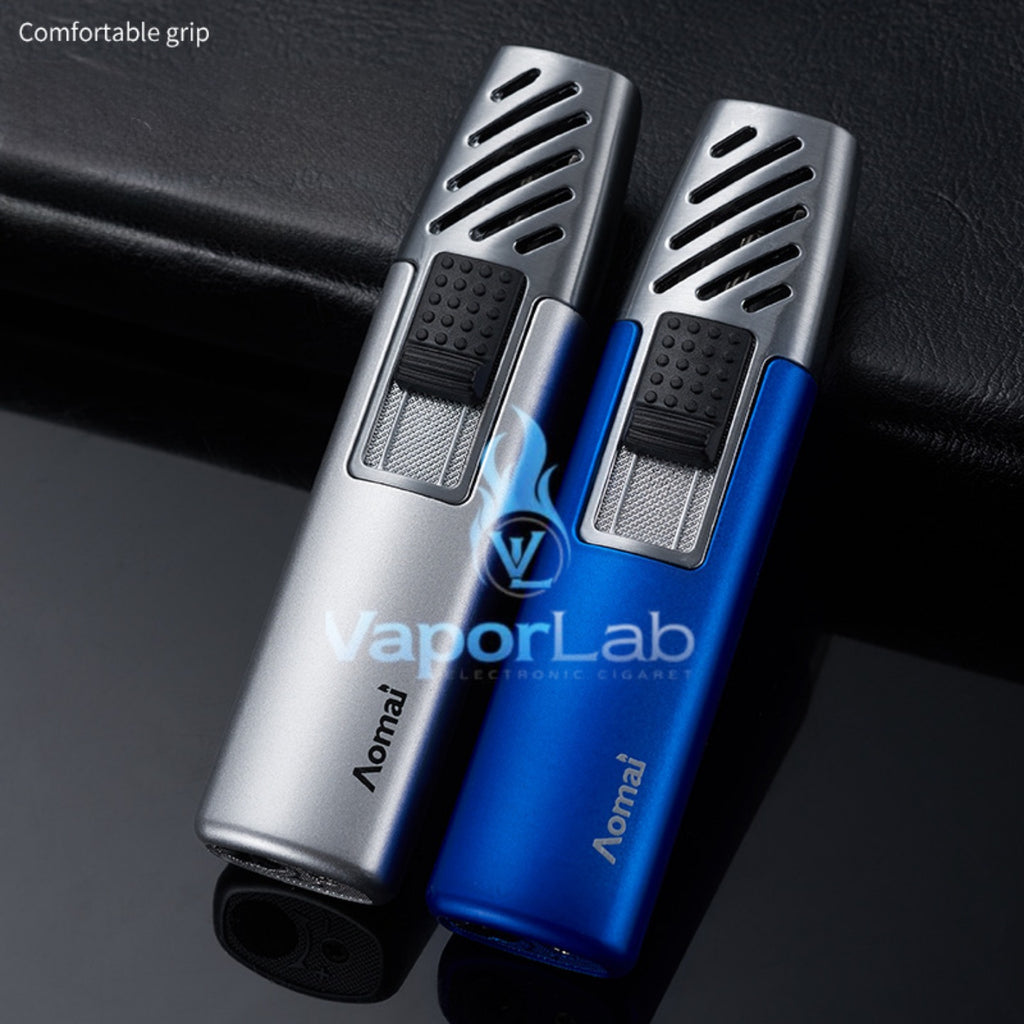 mancis korek api bara las biru merk AOMAI jet torch refillable gas lighter dengan kaca indikator