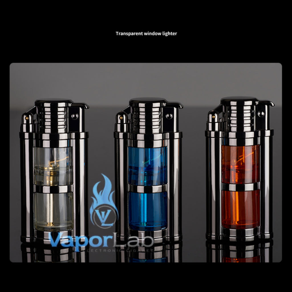 korek api bara torch refillable gas dapat diisi ulang classic vintage dengan kaca transparant windproof lighter