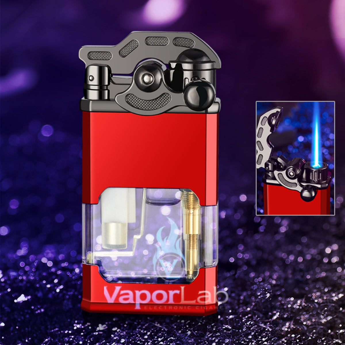 korek api gas bisa isi ulang bara las vintage jet torch dengan kaca transparant rocker arm refillable gas lighter
