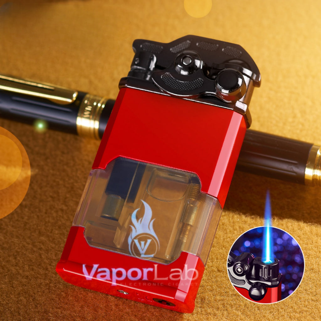korek api gas bisa isi ulang bara las vintage jet torch dengan kaca transparant rocker arm refillable gas lighter