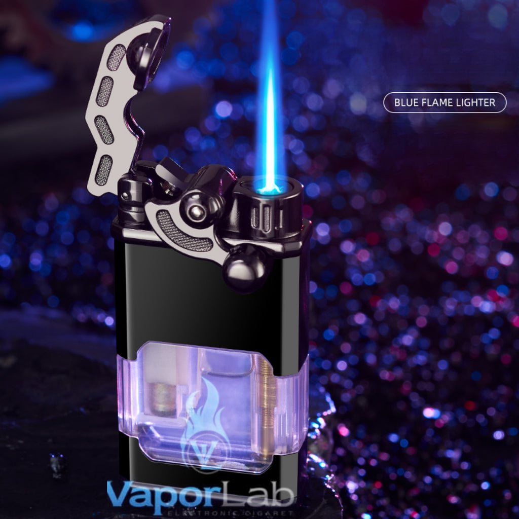 korek api gas bisa isi ulang bara las vintage jet torch dengan kaca transparant rocker arm refillable gas lighter