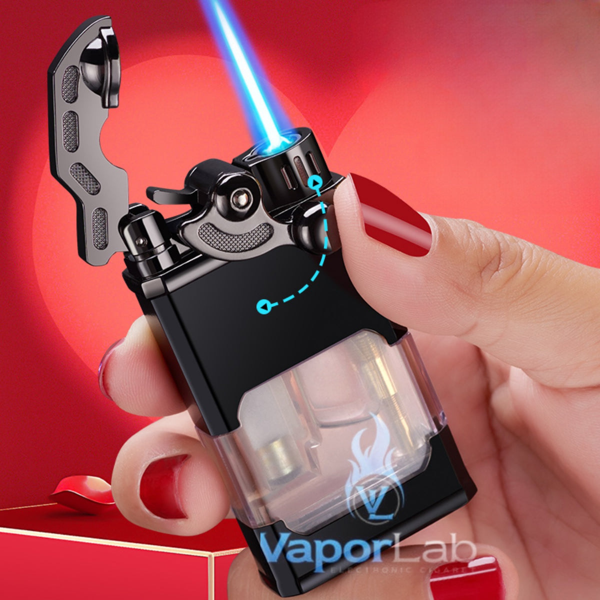 korek api gas bisa isi ulang bara las vintage jet torch dengan kaca transparant rocker arm refillable gas lighter