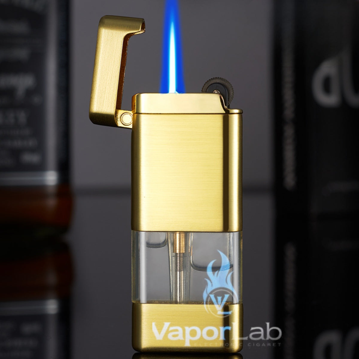 korek api roda api bara las slim gas torch refillable lighter polos dengan kaca gas transparant
