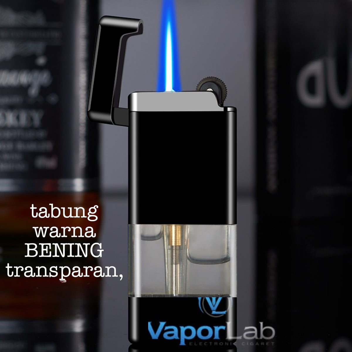 korek api roda api bara las slim gas torch refillable lighter polos dengan kaca gas transparant