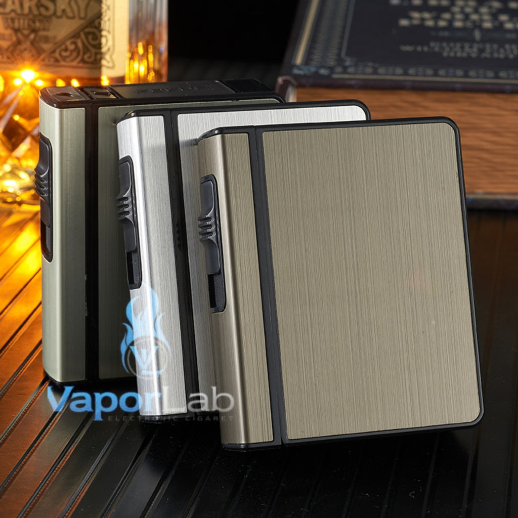 kotak box tempat simpan rokok plus korek api gas bisa di isi ulang isi 20  metal cigarette case with refillable gas lighter FOCUS YH105