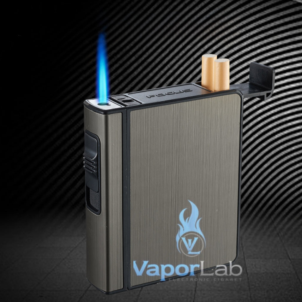 kotak box tempat simpan rokok plus korek api gas bisa di isi ulang isi 20  metal cigarette case with refillable gas lighter FOCUS YH105