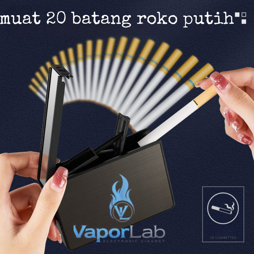 kotak box tempat simpan rokok plus korek api gas bisa di isi ulang isi 20  metal cigarette case with refillable gas lighter FOCUS YH105