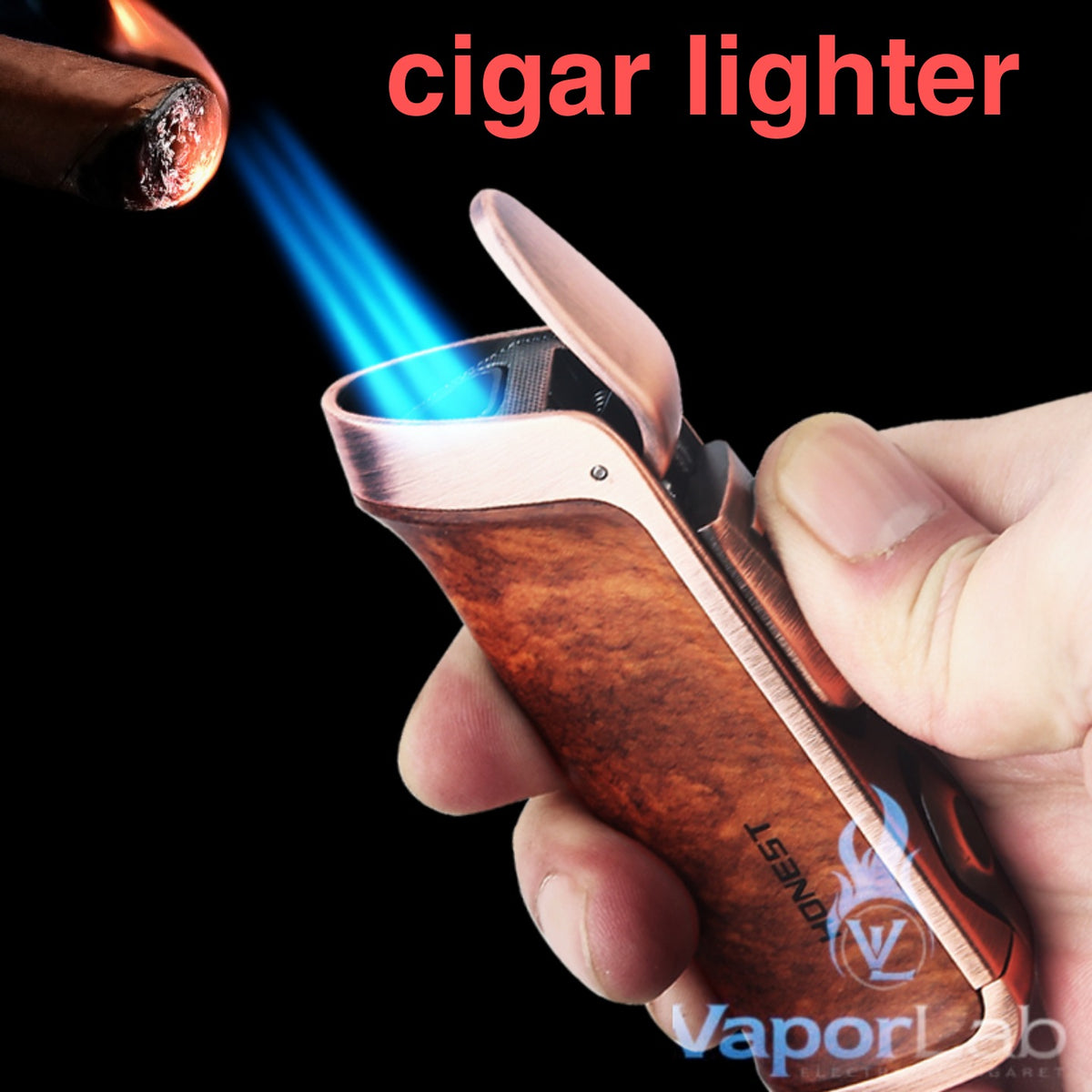 korek api cerutu bara las honest original triple jet torch refillable gas metal cigar lighter with hole puncher