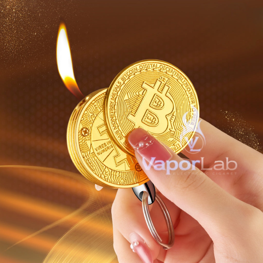 korek api gantungan kunci model bitcoin gold coin key chain refillable gas lighter unik lucu